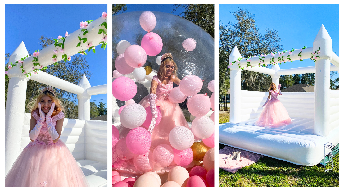 White Bounce Castle and Bubble Bounce House for rent by Bright Party Makers Centrtal FL