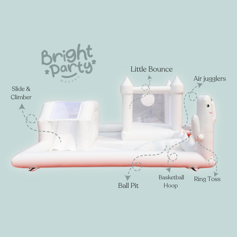 White Inflatable Playground for little children for rental by Bright Party Makers